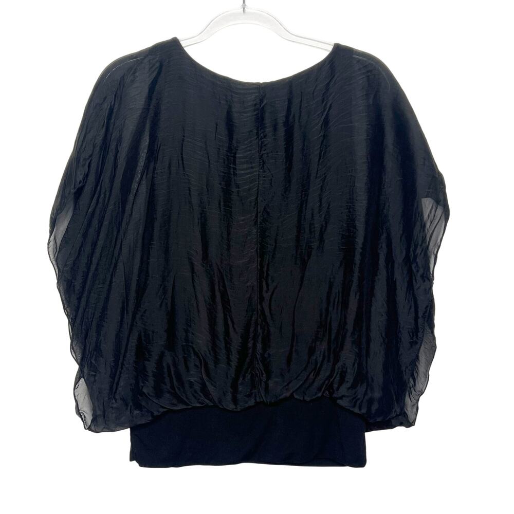 M Made in Italy Ruffle Sleeve Scoop Neckline Blouse Silk Blend Black Size Small - Picture 5 of 13